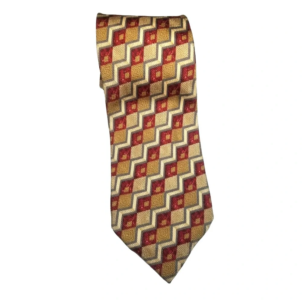 Ermenegildo Zegna Silk REPP Geometric Exclusive Design‎ Tan Brick Gray Tie